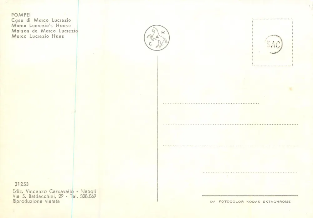 Pompeia — Casa de Marco Lucrezio — Ediz. Vincenzo Carcavallo - Verso