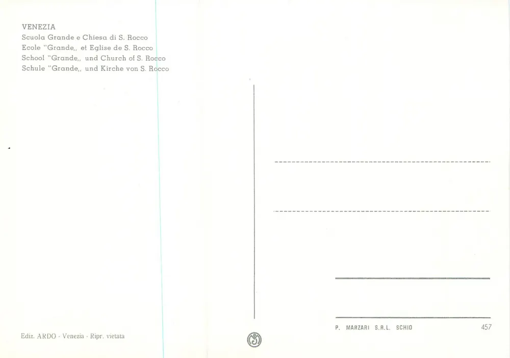 Vénétie — Scuola Grande et église de S. Rocco — P. Marzari S.R.L. Schio, n° 457 - Verso