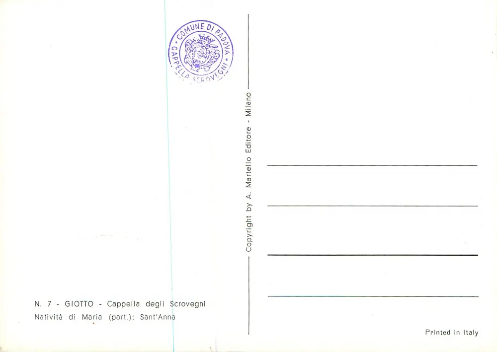 Geburt der Maria (Teil) - Sant'Anna — Giotto — Kapelle der Scrovegni, Padua — Verlag A. Martello, Mailand - Rückseite