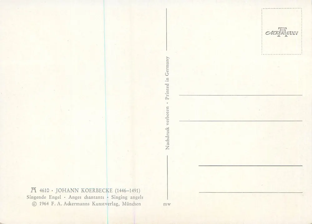 Singen Engel — Johann Koerbecke (1446–1491) — F.A. Ackermann Kunstverlag - Rückseite