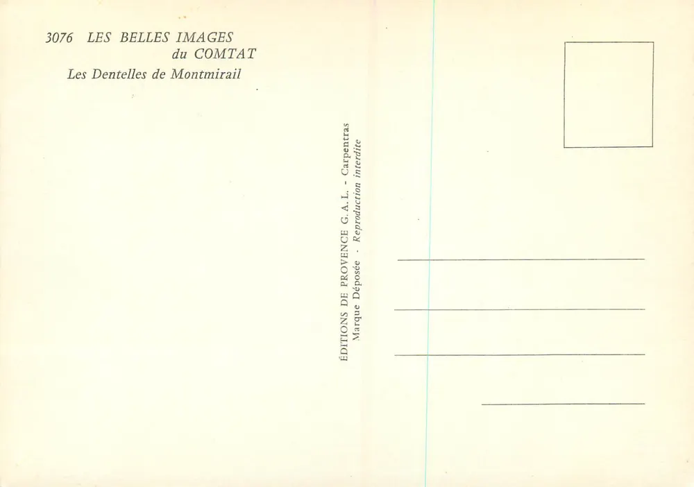 Les Dentelles de Montmirail — Montagnes calcaires et sentier — Éditions de Provence G.A.L. n° 3076 - Verso