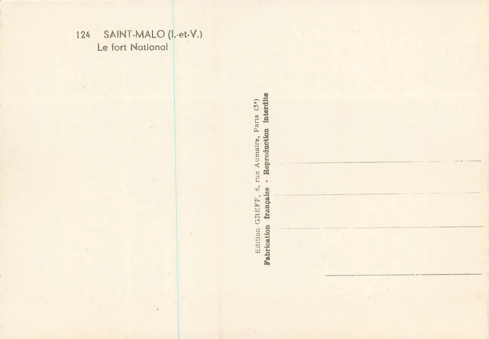 Saint-Malo (Il-et-V.) — Le fort National — Édition GREFF - Verso