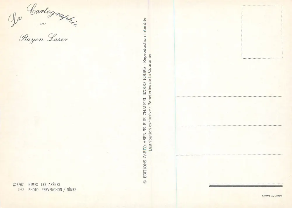 Arênes de Nîmes — vue aérienne — Éditions Cartolaser, n° 3267 - Verso