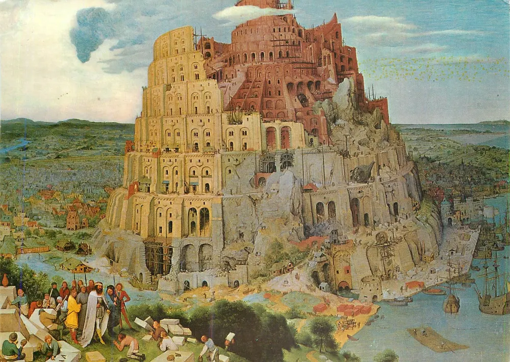 La torre di Babele — dipinto di Peter Bruegel d. A. (1530-1569) — Kunstverlag Wolfrum, Vienna - Recto