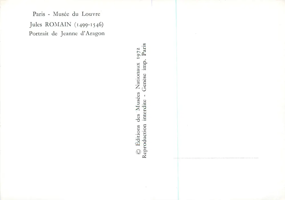 Porträt von Jeanne d'Aragon — Jules Romain (1499-1546) — Éditions des Musées Nationaux, Paris 1972 - Rückseite