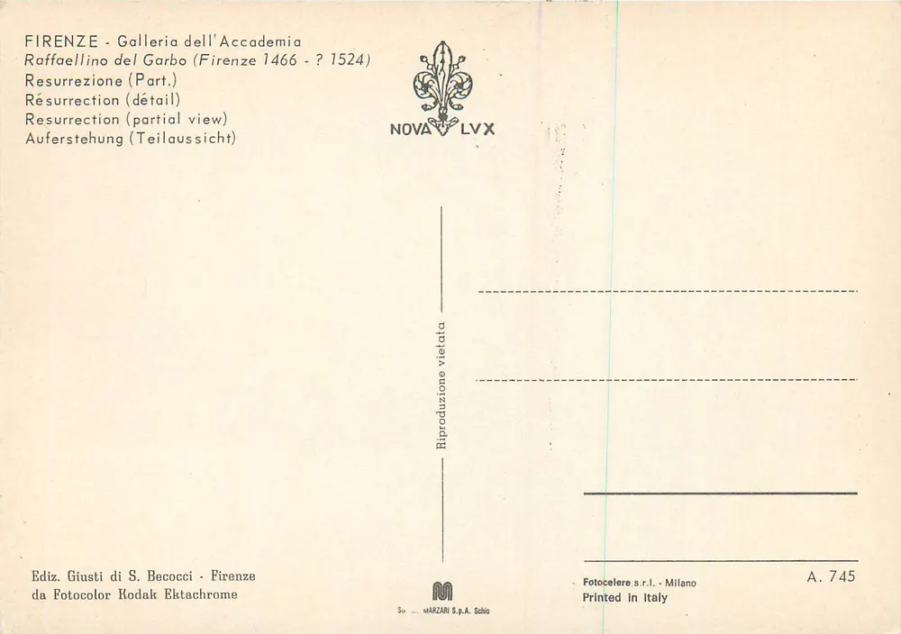 Raffaellino del Garbo — Résurrection (détail) — Ediz. Giusti di S. Becocci, Firenze - Verso