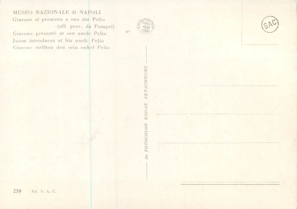 Jason présente à son oncle Pélée — aff. prov. de Pompéi — Ed. S.A.C. n°239 - Verso