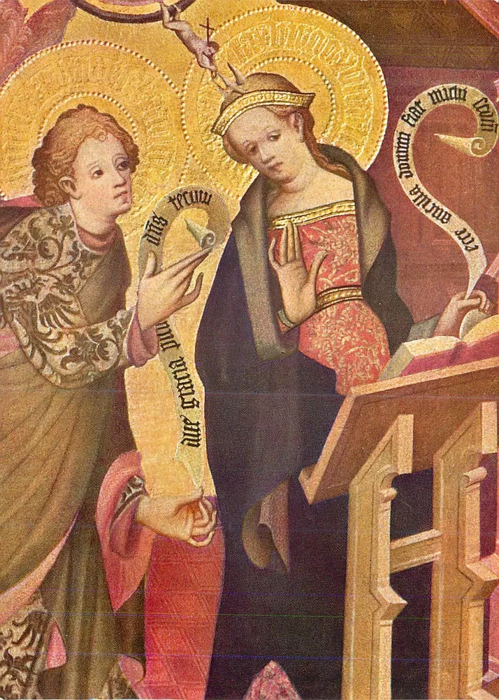 Maria da Anunciação — Escola de Lübeck, por volta de 1420 — Fink Künstlerpostkarte Nr. 2012 - Frente