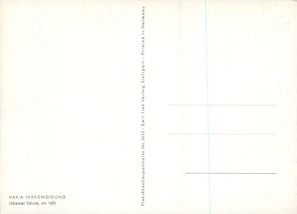 Maria da Anunciação — Escola de Lübeck, por volta de 1420 — Fink Künstlerpostkarte Nr. 2012 - Verso