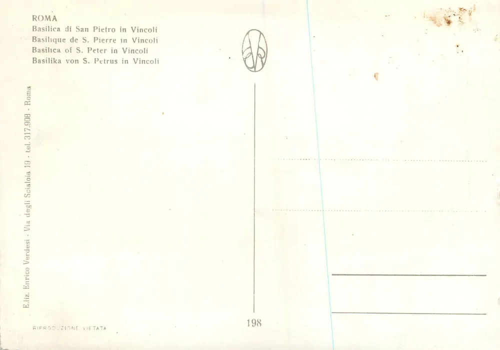 Piazza San Pietro in Vincoli — Basílica de S. Pedro in Vincoli — Editor Enrico Verdest, n° 317.908 - Verso