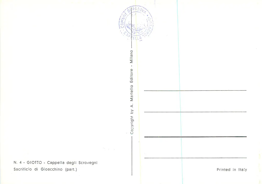 Opfer des Joachim — Detail der Scrovegni-Kapelle — Verlag A. Martello, Mailand - Rückseite