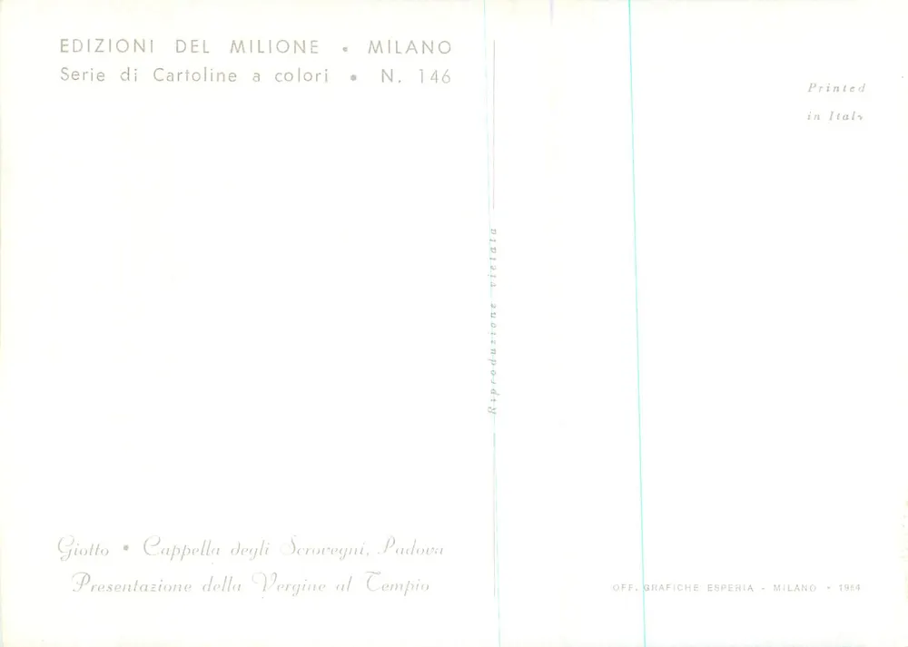Apresentação da Virgem ao Templo — Giotto — Capela dos Scrovegni, Pádua — Edições Del Milione, série N. 146 - Verso
