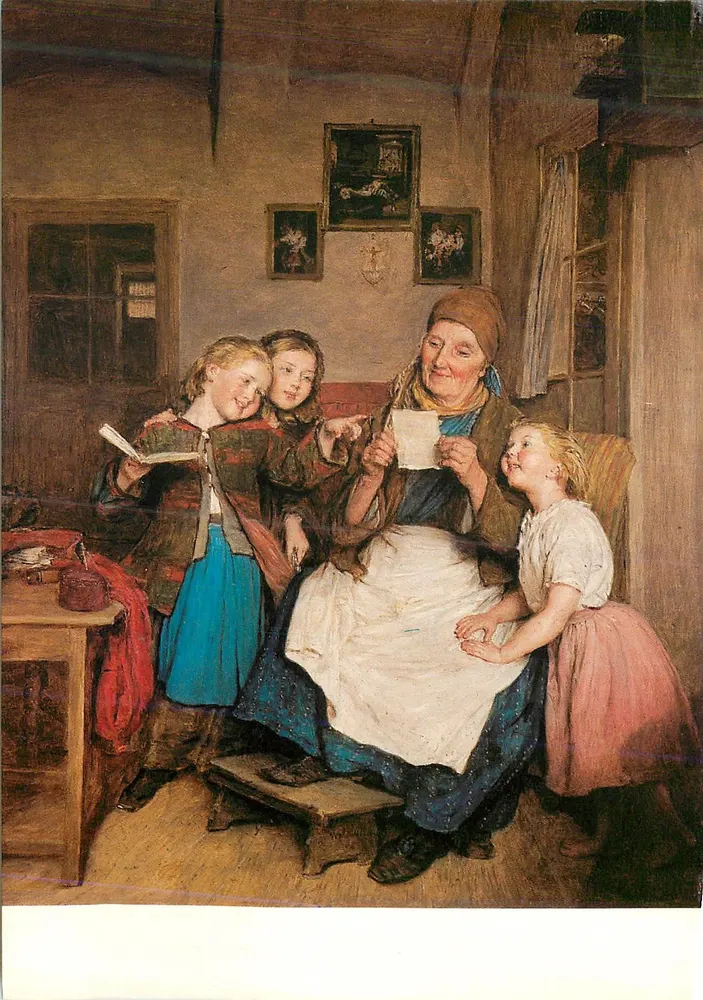 Grand-mère et trois enfants — Ferdinand Georg Waldmüller (1793-1865) — Landesmuseum Oldenburg - Recto