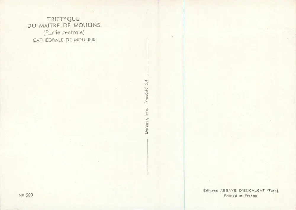 Vierge à l'Enfant couronnée — triptyque central — Éditions Abbaye d'Encalcat (Tarn) - Verso