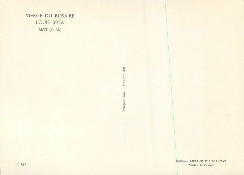 Vergine del Rosario — Louis Bréa — Edizioni Abbaye d'Encalcat - Verso