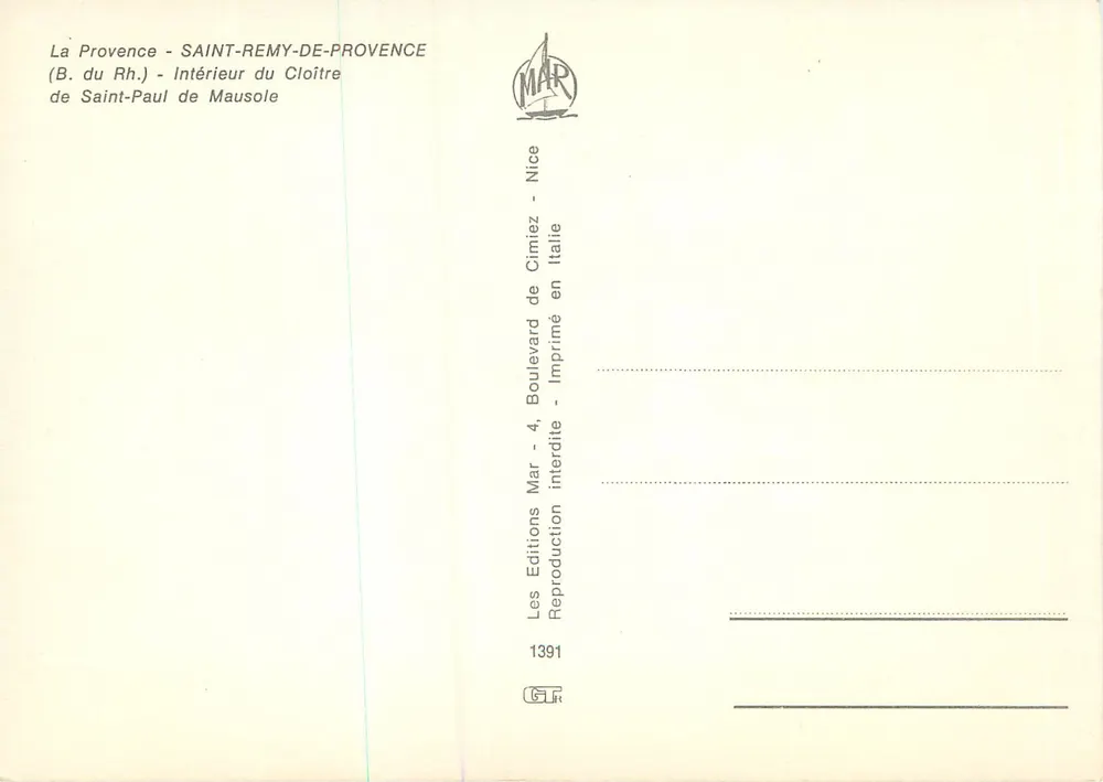 Saint-Rémy-de-Provence — Innenansicht des Cloisters von Saint-Paul — Éditions Mar, Nice - Rückseite