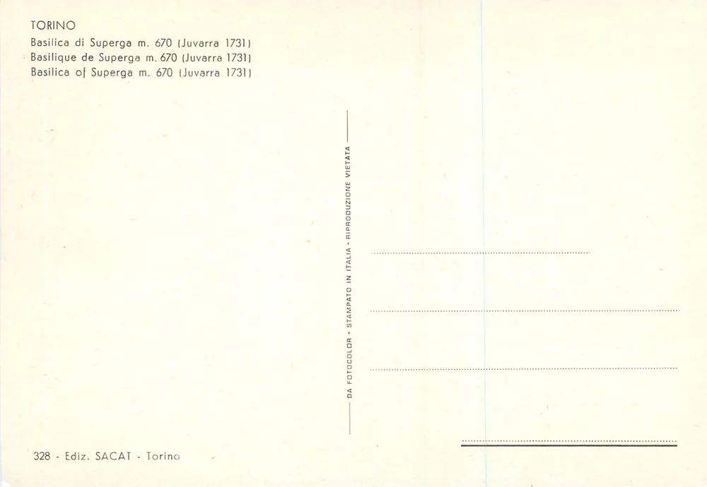 Basílica de Superga — Torino — Éditeur SACAT, n° 328 - Verso