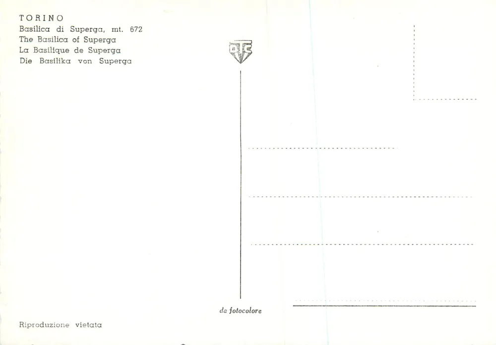 Basílica de Superga — Torino, mt. 672 — editor AFC - Verso