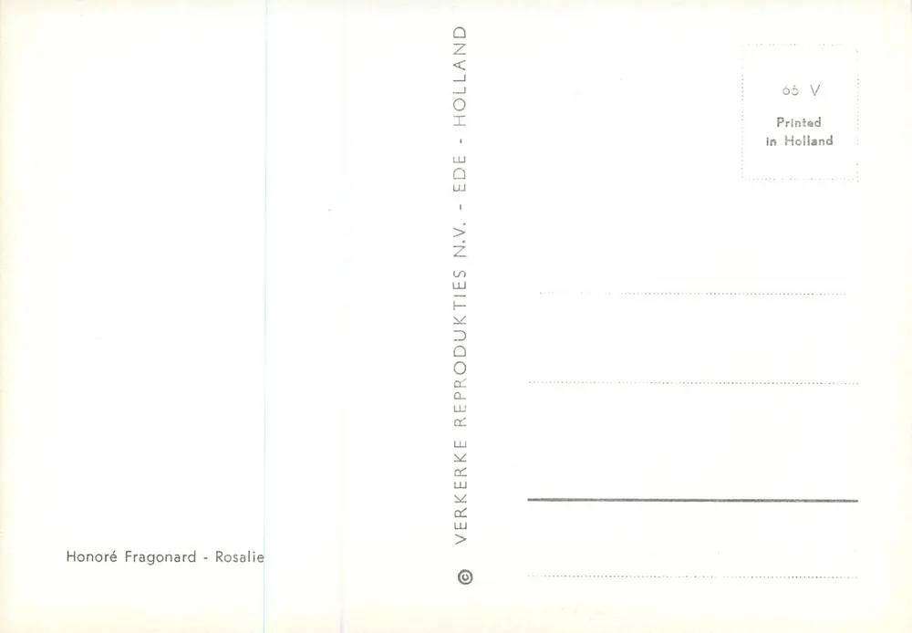 Rosalie — Honoré Fragonard — VERKERKE REPRODUKTIES N.V. - EDE - Verso