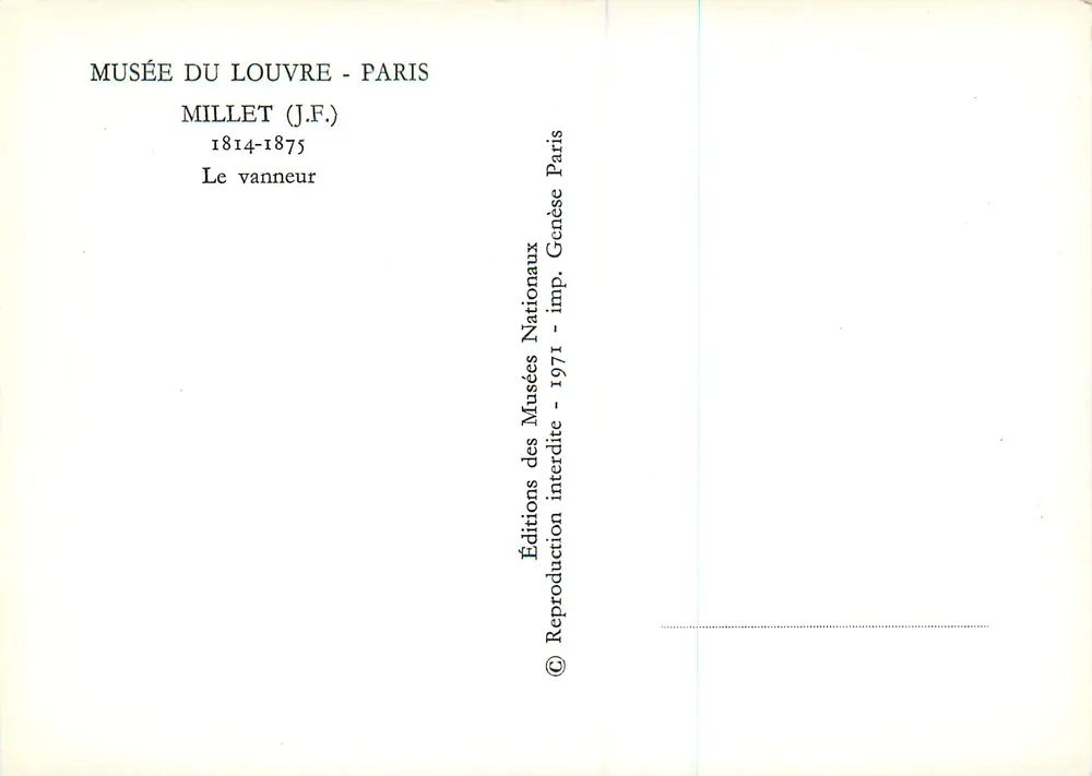 Der Getreidekämmere — Millet (J.F.) 1814-1875 — Éditions des Musées Nationaux, Paris 1971 - Rückseite