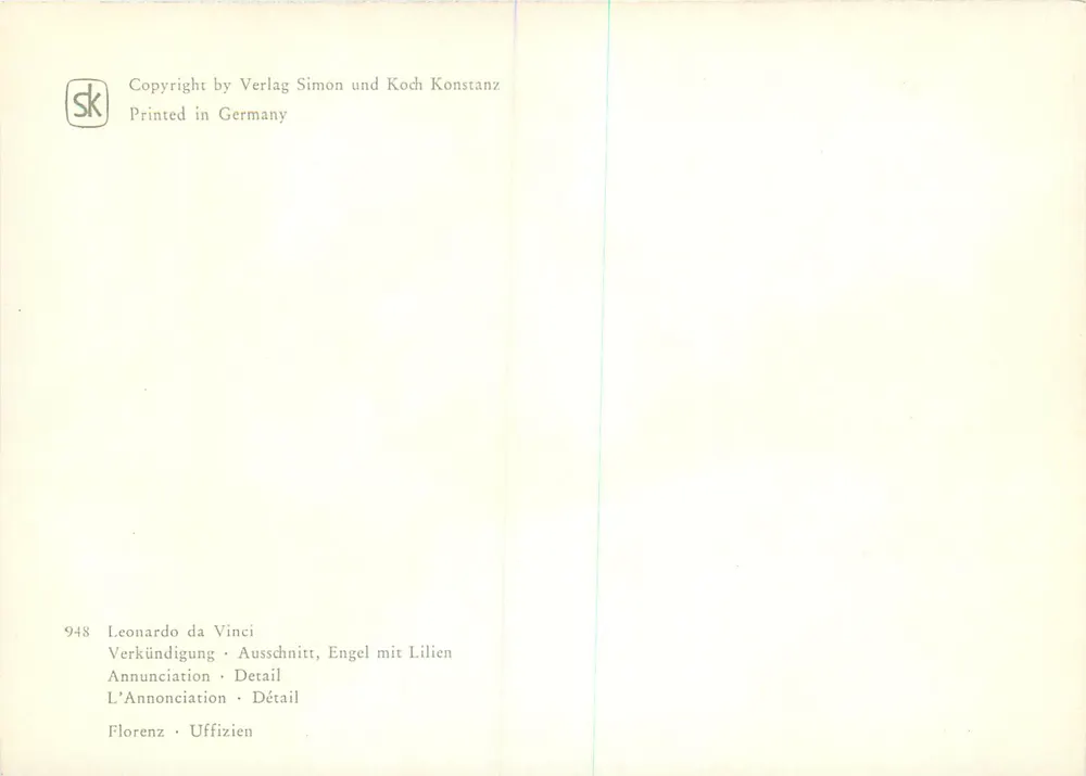 Die Verkündigung — Detail des Engels mit Lilien — Verlag Simon und Koch Konstanz, n°948 - Rückseite