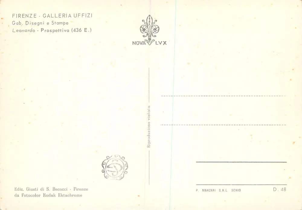 Leonard de Vinci — Prospettiva — Éditeur Giusti di S. Becocci, Florence - Verso