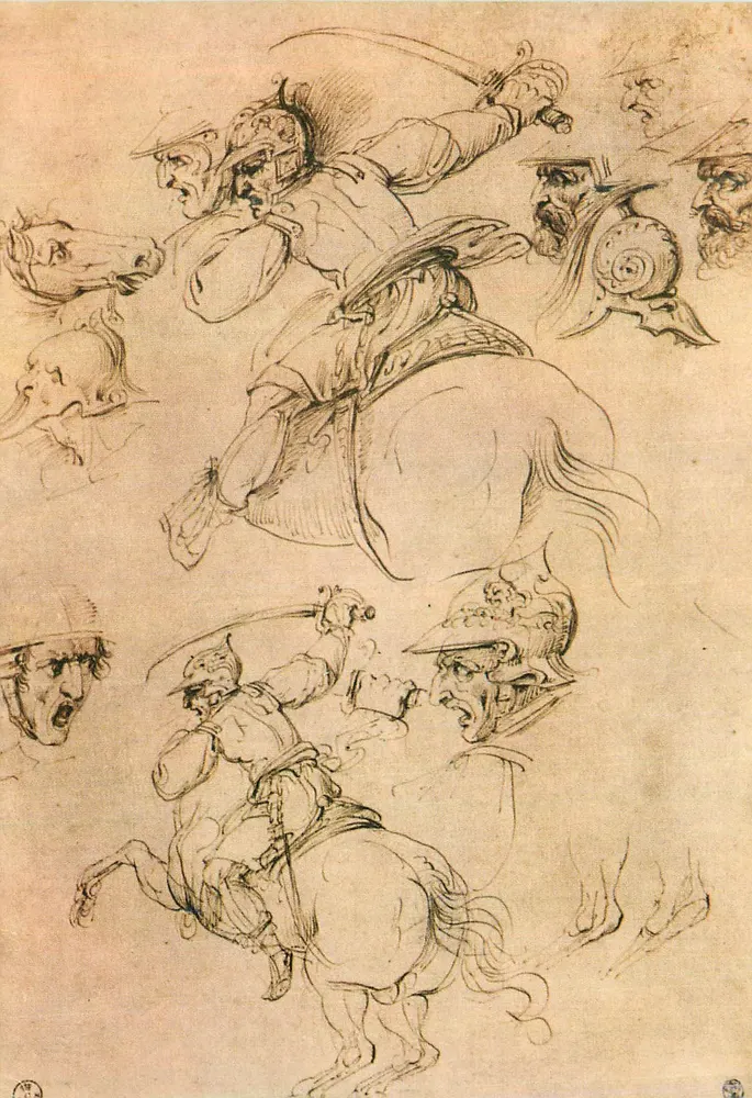 Estudo de guerreiro a cavalo — Leonardo — Ediz. Giusti di S. Becocci - Firenze - Frente
