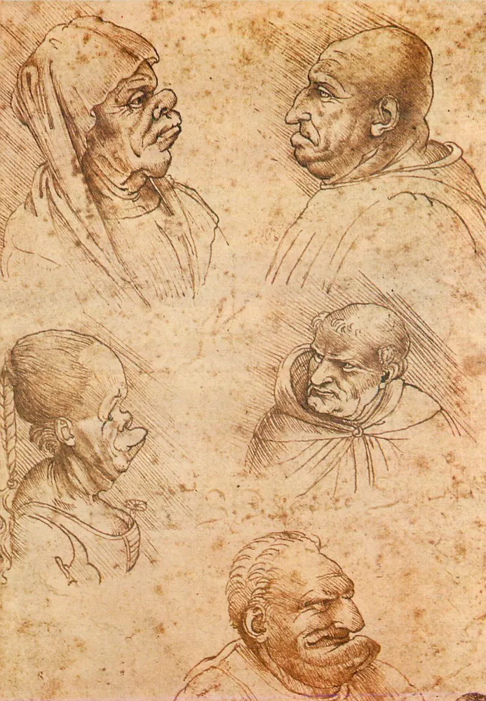 Leonardo da Vinci — Pięć groteskowych portretów — Ediz. Giusti di S. Becocci - Firenze - Awers
