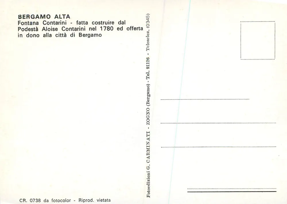 Fontana Contarini — Bergame Alta — éditeur Zogno - Verso