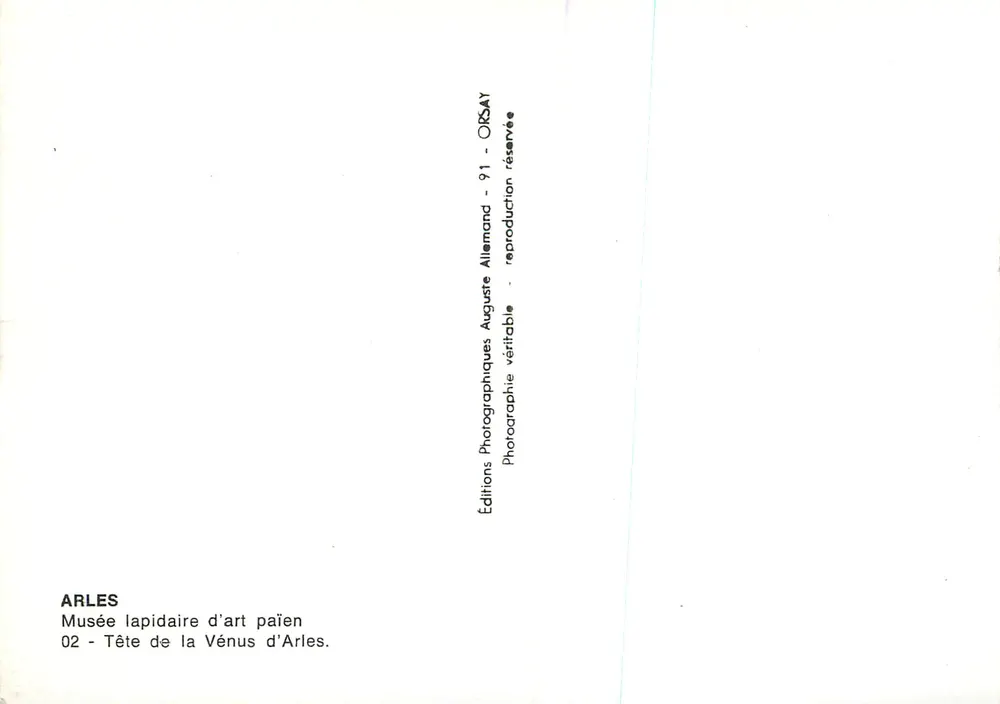 Tête de Vénus d'Arles — Musée lapidaire d'art païen — Éditions ORSAY - Verso
