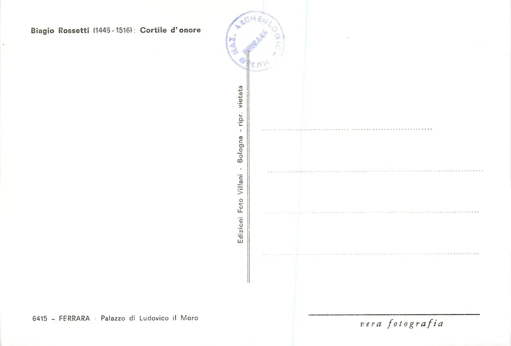 Palazzo di Ludovico il Moro — Cortile d'onore — Éditions Foto Villani, Bolonha - Verso