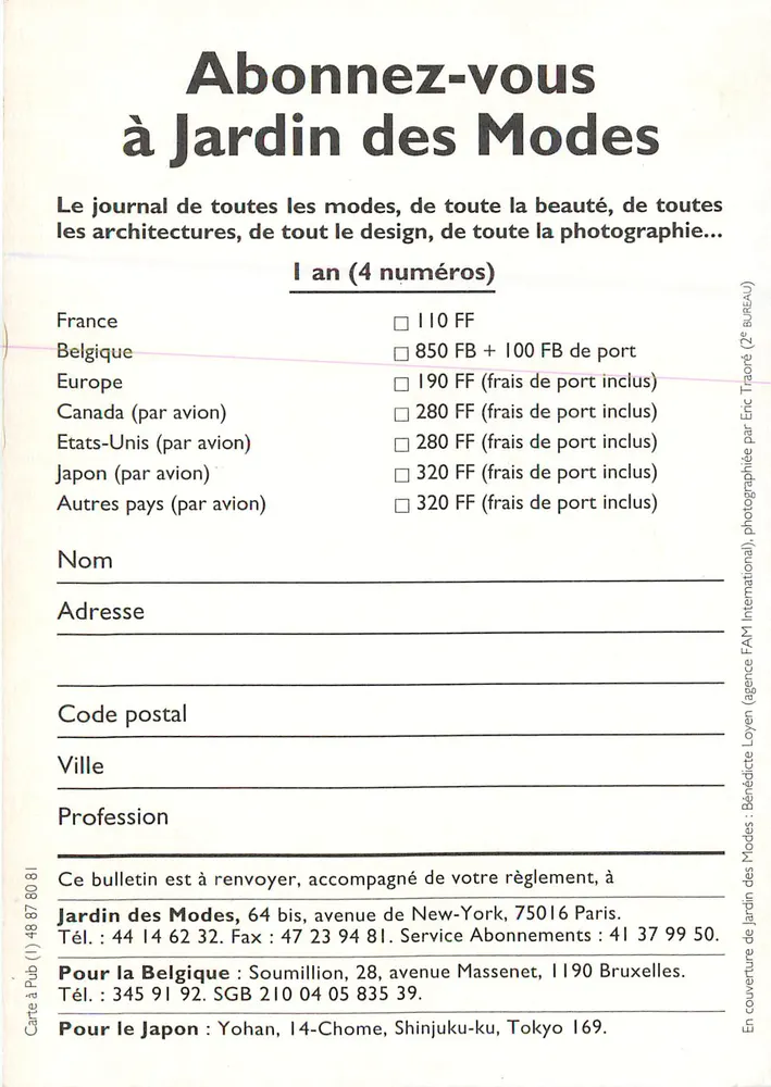 Jardim das Modas — Verão 96 — Editor FAM International - Verso