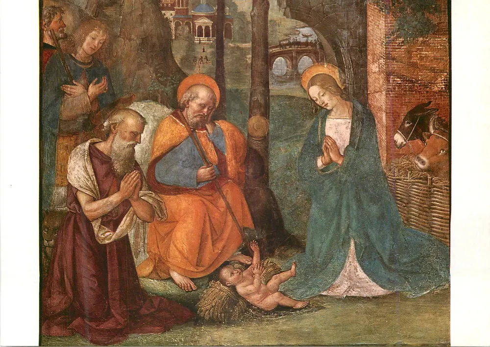 Anbetung des Bambino — Detail der Freske von Pinturicchio — Verlag E. Richter, Nr. 198 - Vorderseite