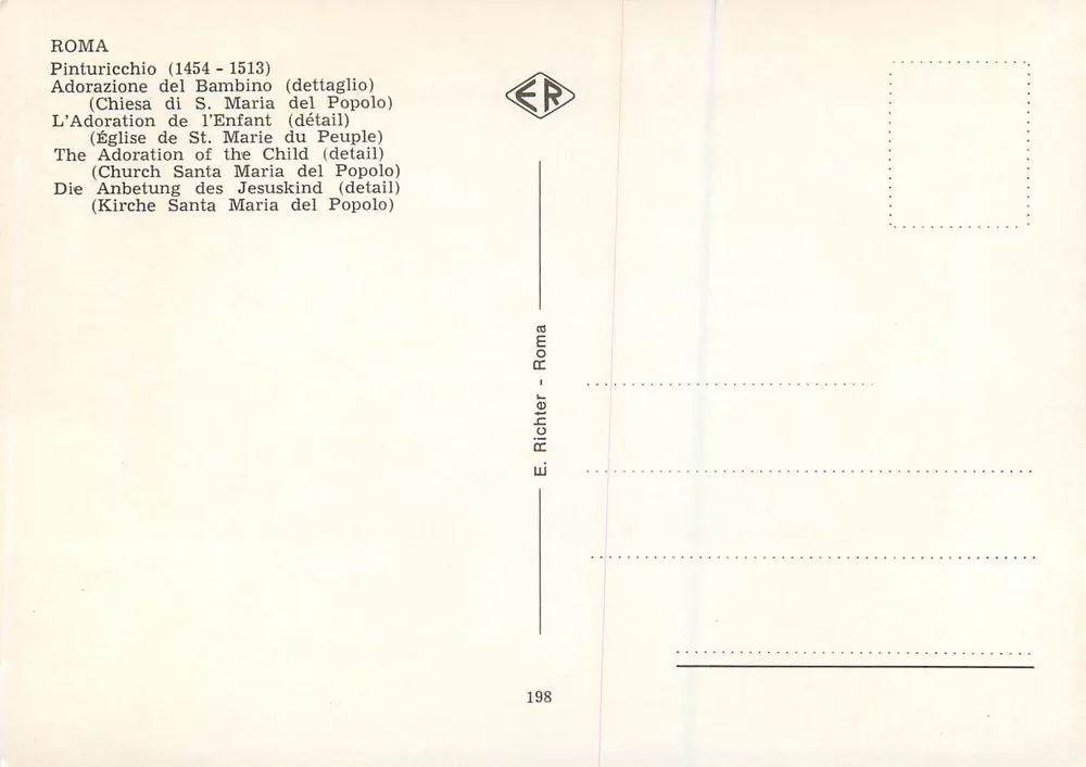 Anbetung des Bambino — Detail der Freske von Pinturicchio — Verlag E. Richter, Nr. 198 - Rückseite
