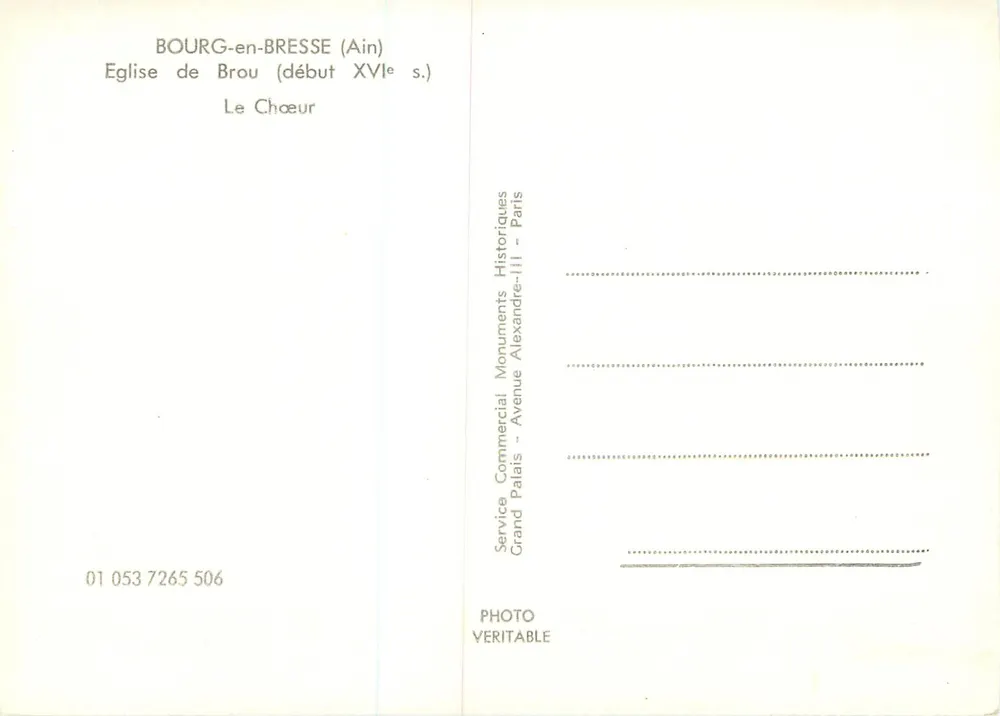 Brou (Ain) — Kirche aus dem Beginn des 16. Jahrhunderts — Service Commercial Monuments Historiques, Paris - Rückseite