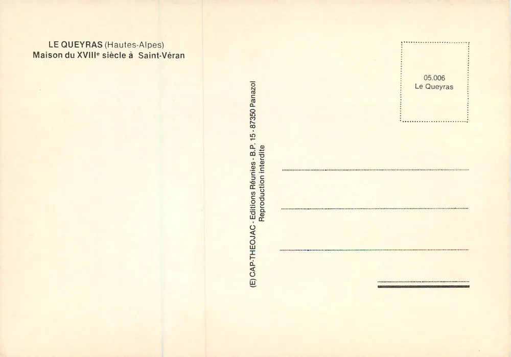 Haus aus dem 18. Jahrhundert in Saint-Véran — Le Queyras (Hautes-Alpes) — Éditions Réunies Panazol - Rückseite