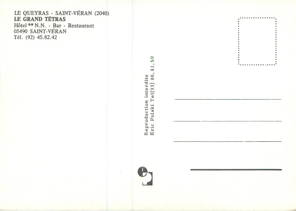 Le Grand Tétrás — Hôtel, Bar, Restaurant — Le Queyras - Saint-Véran (2040) - Verso