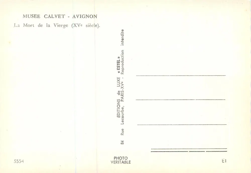 La Mort de la Vierge — XVᵉ siècle — Éditions Lecourbe, Paris - Verso