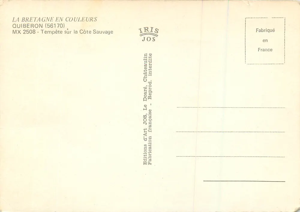 Sturm an der Wilden Küste — Quiberon (56170) — Editions d'Art JOS - Rückseite
