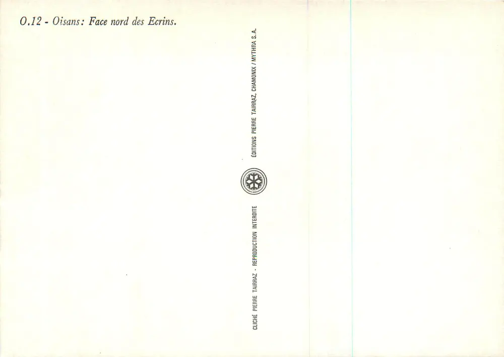 Oisans : Face norte dos Écrins — Éditions Mythea S.A., n° O.12 - Verso