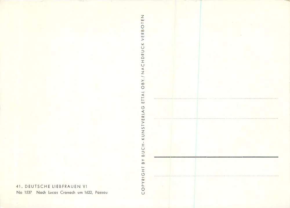 Virgem com o Menino — reprodução de uma obra de Lucas Cranach — editor Kunstverlag Passau, n° 1537 - Verso