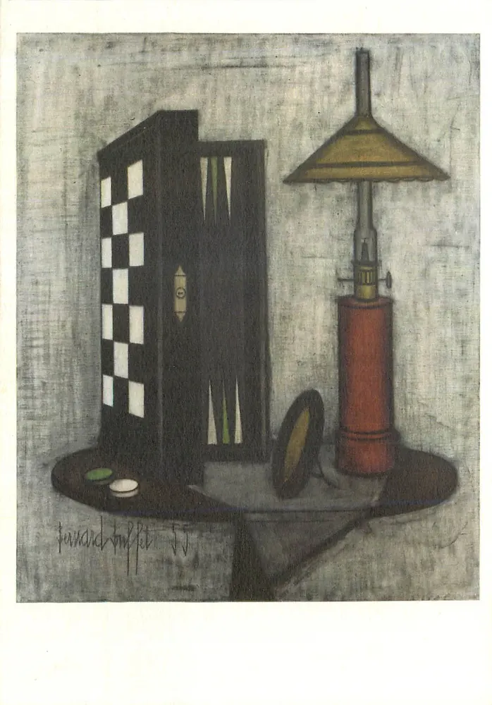 Natureza morta com tabuleiro de xadrez e lâmpada — Bernard Buffet — 1955 - Frente