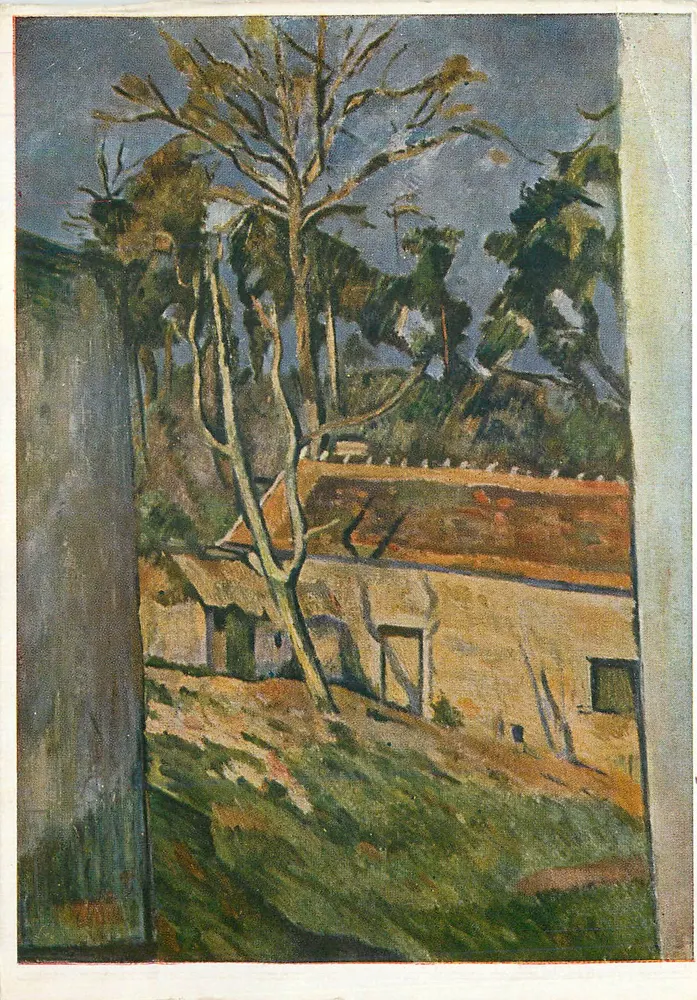 Vista de casa e árvore — obra de Paul Cézanne — editor não visível - Frente