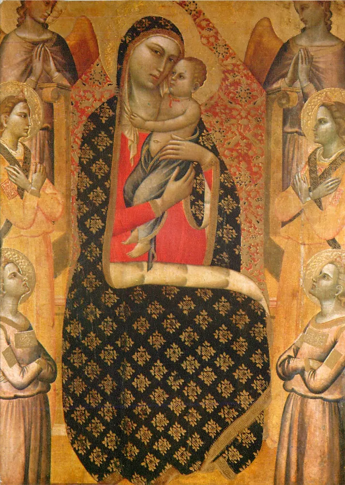 Maria mit dem Kind, umgeben von Engeln — religiöse Malerei — Verleger und Seriennummer nicht lesbar - Vorderseite