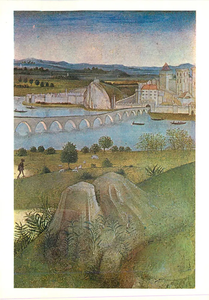 Vista do ponte e do castelo de Viena — gravura antiga — editor não visível - Frente
