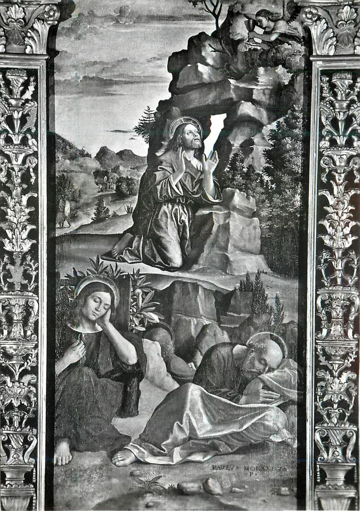 La prière de Jésus dans le jardin de Gethsémané — œuvre de Raffaello Morandi — signée et datée 1520 - Recto