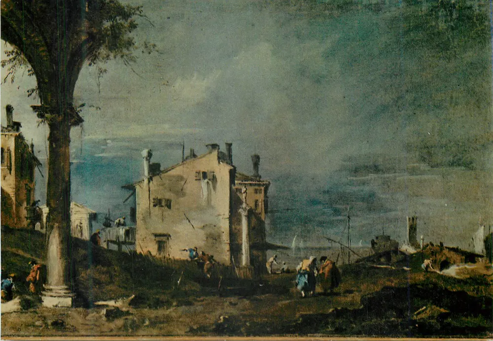 Vista de aldeia italiana — paisagem com habitantes — editor desconhecido, número de série ilegível - Frente
