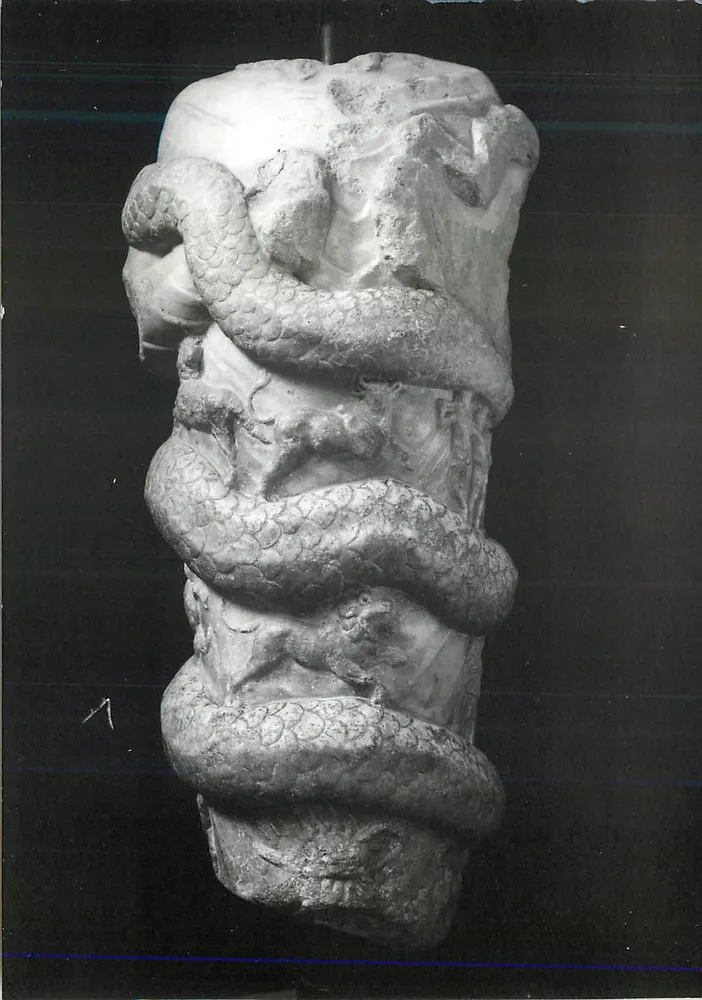 Serpente enrolado em torno de uma coluna — escultura em mármore — Museu de arte e história da cidade de Lyon - Frente