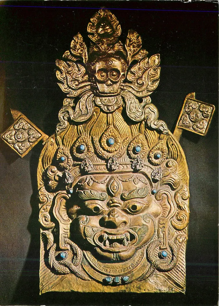 Tibetanischer buddhistischer Schmuckmasken — gold und Turquoise — Verlag nicht sichtbar - Vorderseite