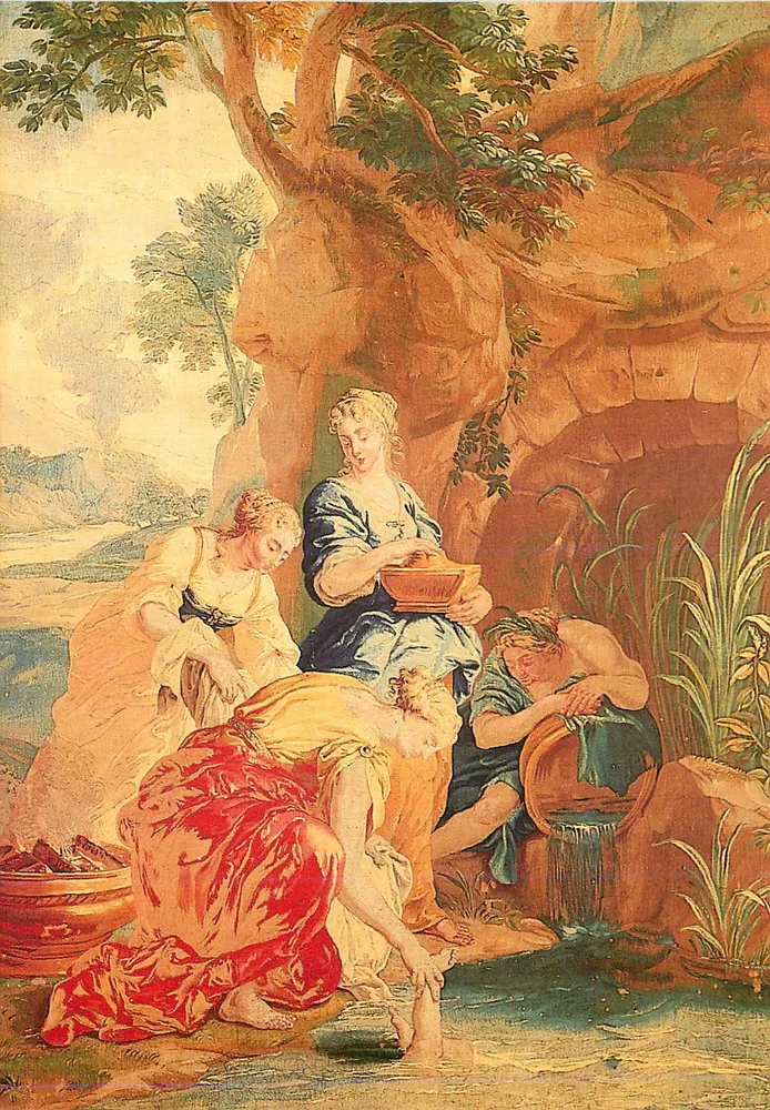 Flusslandschaft — Frauen und Mann nahe einer Quelle — unbekannter Verleger - Vorderseite